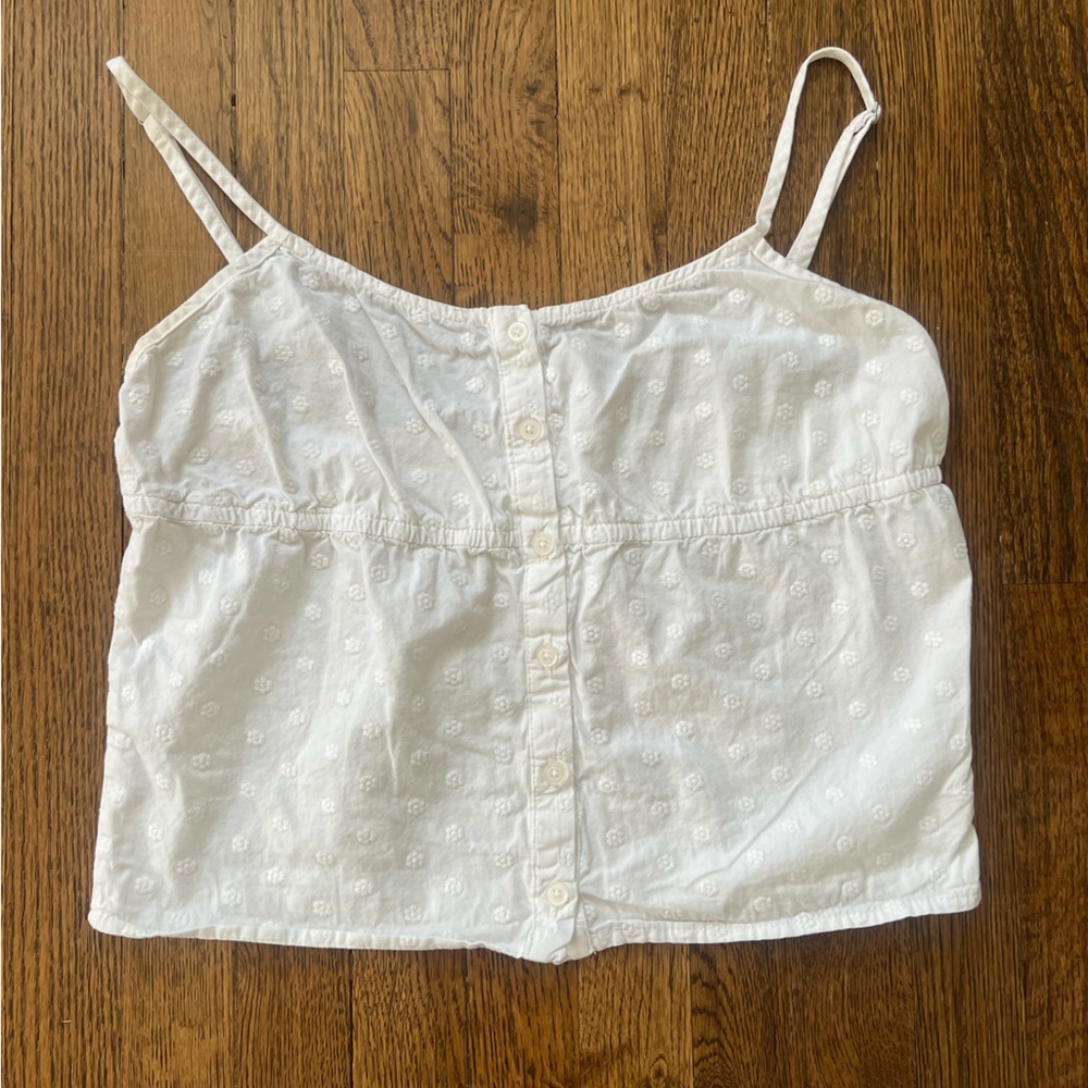 Brandy Melville White Button-Front Babydoll Spaghetti Strap Top One Size